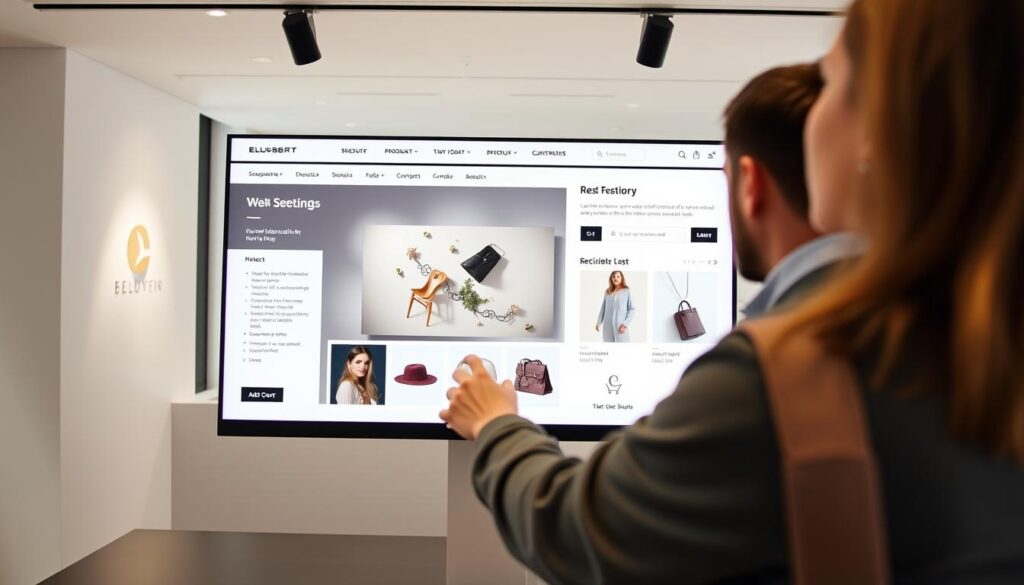 A sleek, modern Shopify store interface, showcasing a seamless user experience. In the foreground, a customer effortlessly navigates the clean, intuitive layout, interacting with well-designed product pages and add-to-cart functionality. The middle ground features an elegant product display, with high-quality images and informative descriptions that draw the eye. The background depicts a minimalist, light-filled setting, with subtle branding elements that reinforce the store's professionalism and attention to detail. The scene is captured with a wide-angle lens, emphasizing the cohesive, visually appealing nature of the user experience. The overall mood is one of sophistication, efficiency, and customer-centric design.
