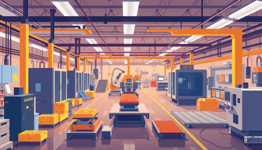 An image of a manufacturing floor with optimized production processes