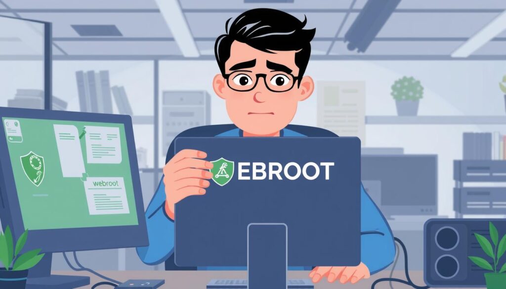 Image of a person setting up WEBROOT antivirus on a computer