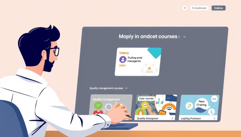 Image of a professional accessing various quality management courses on Udemy