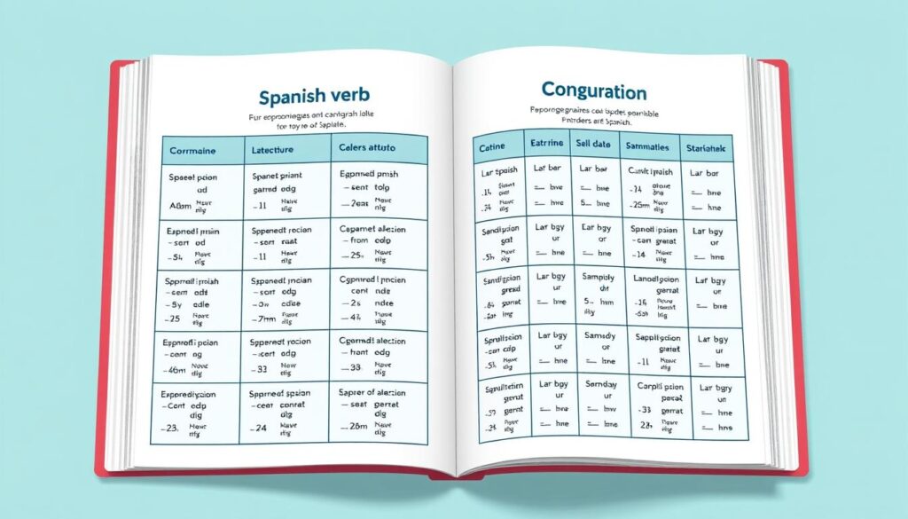 Generate an image of a Spanish grammar guidebook or a chart illustrating Spanish verb conjugation.